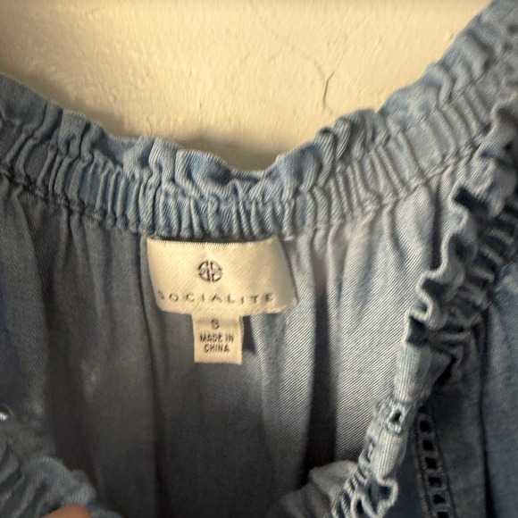Socialite Denim Blue Embroidered Off The‎ Shoulder Dress Size S Boho Western - Picture 7 of 10